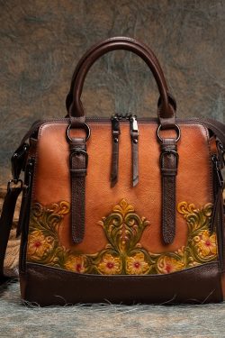 Casual Brown Jacquard Calf Leather Tote Handbag