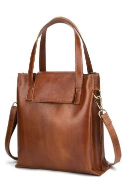 Casual Brown Large Capacity Calf Leather Satchel Handbag