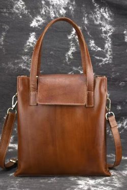 Casual Brown Large Capacity Calf Leather Satchel Handbag