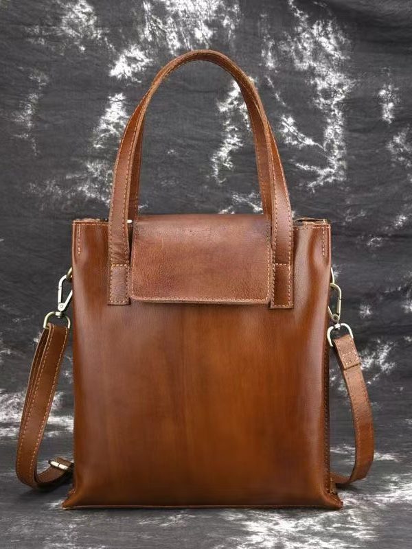 Casual Brown Large Capacity Calf Leather Satchel Handbag