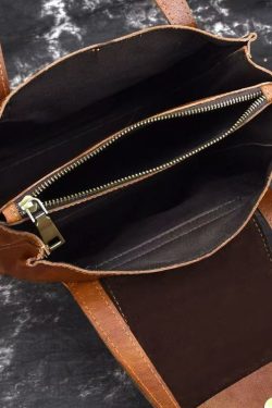 Casual Brown Large Capacity Calf Leather Satchel Handbag