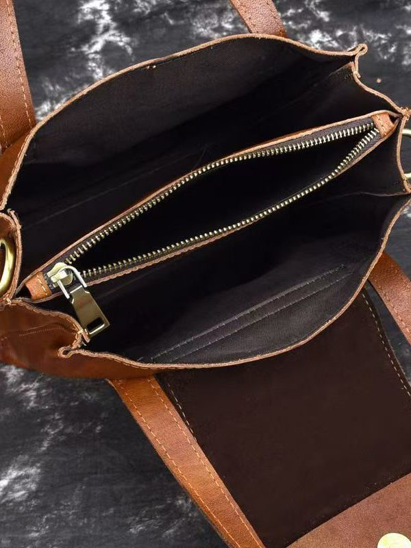 Casual Brown Large Capacity Calf Leather Satchel Handbag