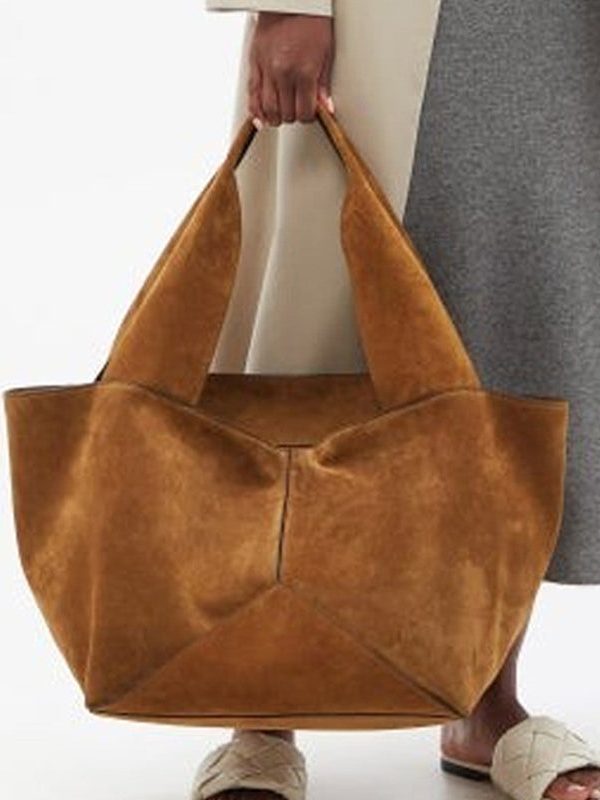 Casual Brown Large Capacity Patchwork Suede Satchel Handbag