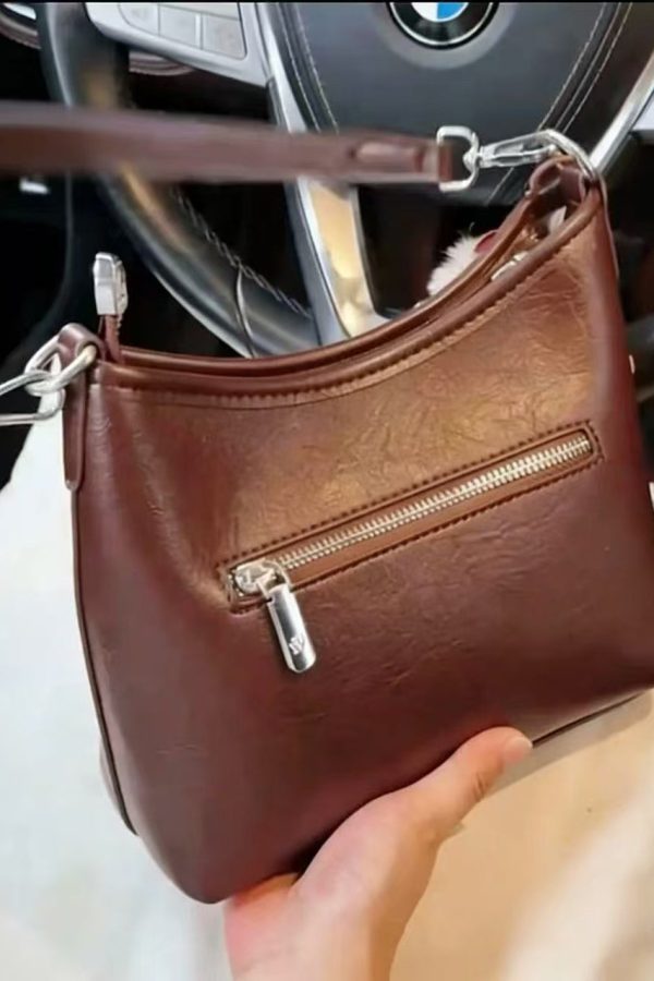 Casual Brown Letter Embossing Fuzzy Ball Decorated Faux Leather Micro Bag