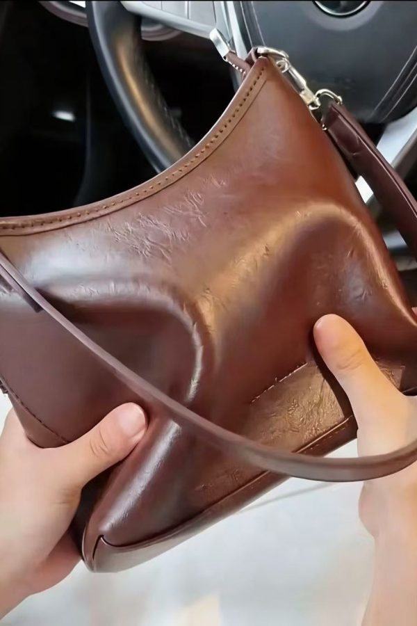 Casual Brown Letter Embossing Fuzzy Ball Decorated Faux Leather Micro Bag