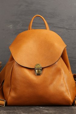 Casual Brown Solid Calf Leather Backpack Bag