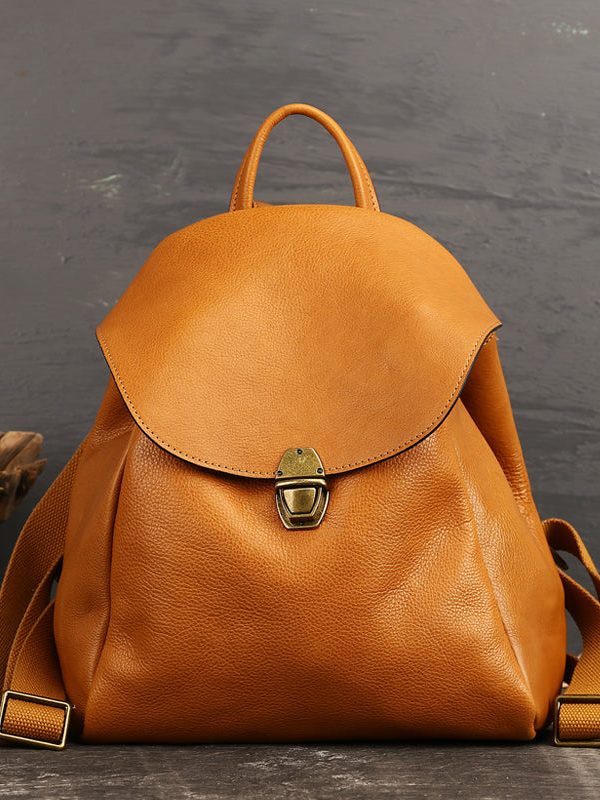 Casual Brown Solid Calf Leather Backpack Bag
