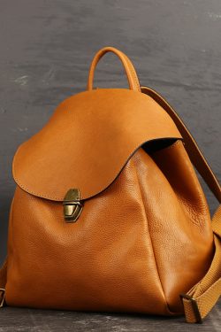 Casual Brown Solid Calf Leather Backpack Bag
