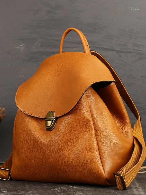 Casual Brown Solid Calf Leather Backpack Bag