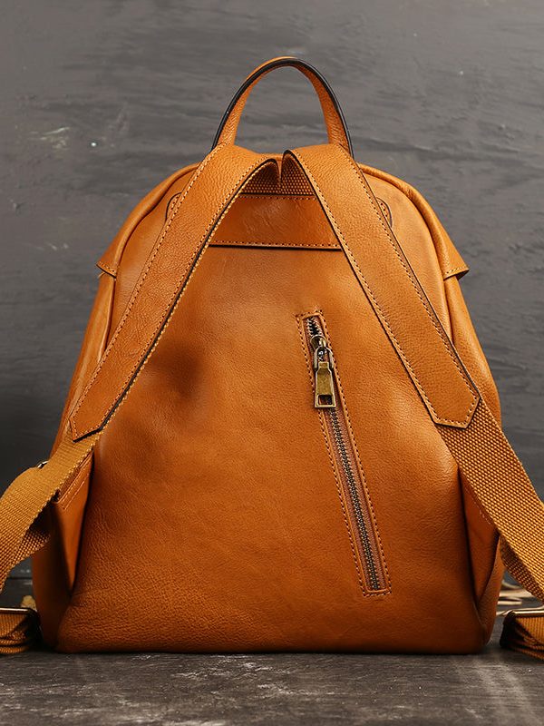 Casual Brown Solid Calf Leather Backpack Bag