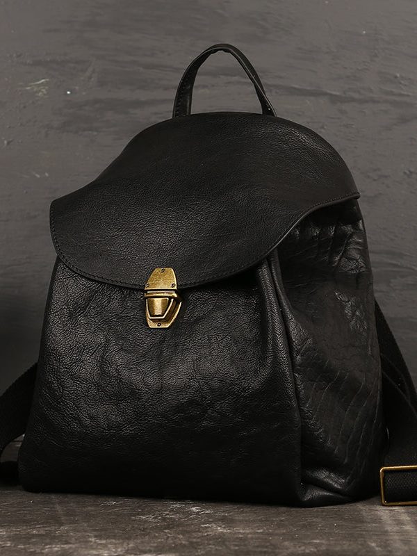 Casual Brown Solid Calf Leather Backpack Bag