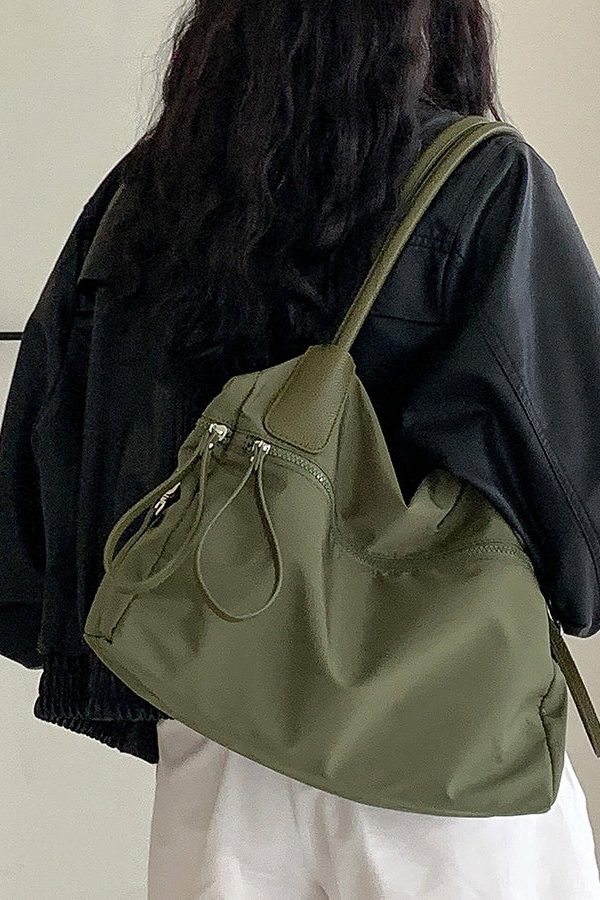 Casual Brown Solid Durable Nylon Shoulder Bags