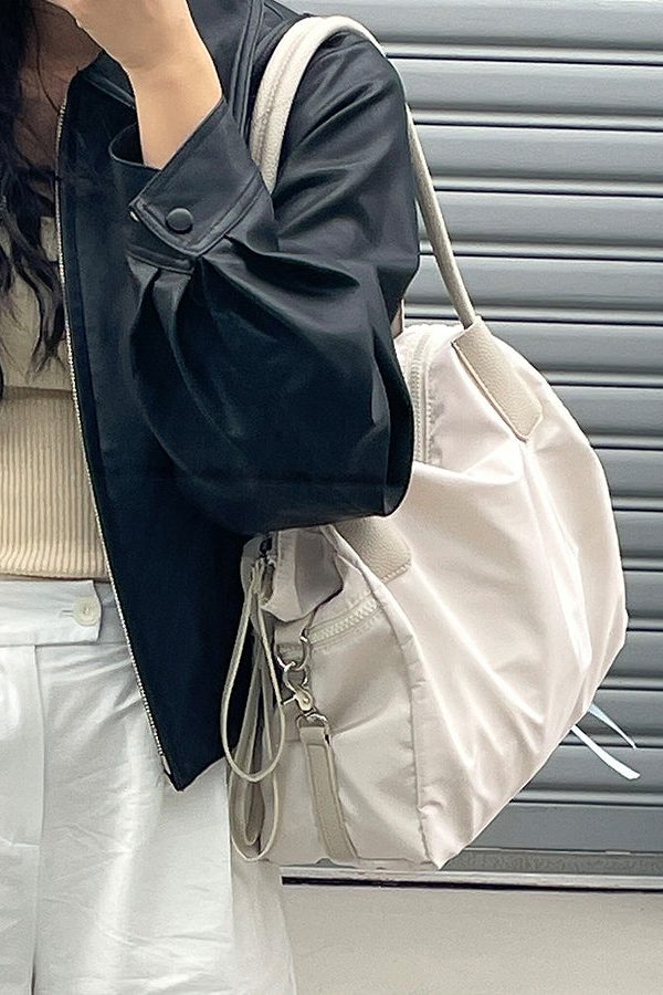 Casual Brown Solid Durable Nylon Shoulder Bags