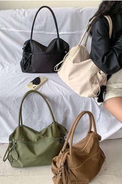 Casual Brown Solid Durable Nylon Shoulder Bags