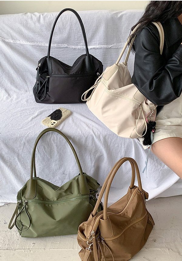 Casual Brown Solid Durable Nylon Shoulder Bags