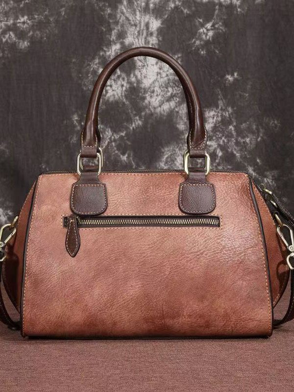 Casual Coffee Embossed Large Capacity Calf Leather Satchel Handbag