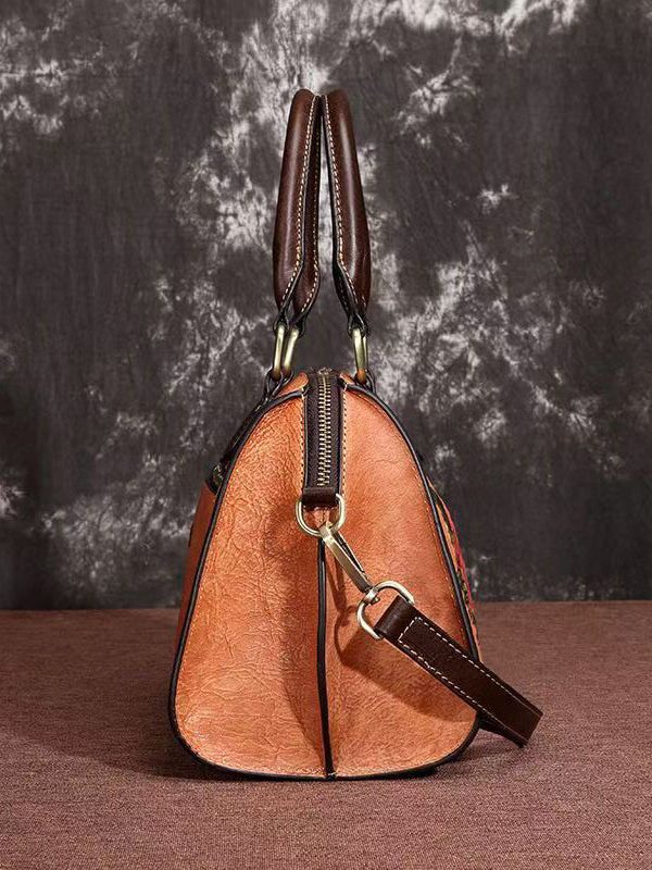 Casual Coffee Embossed Large Capacity Calf Leather Satchel Handbag