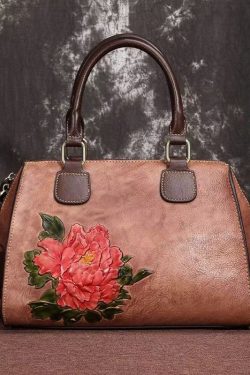 Casual Coffee Embossed Large Capacity Calf Leather Satchel Handbag