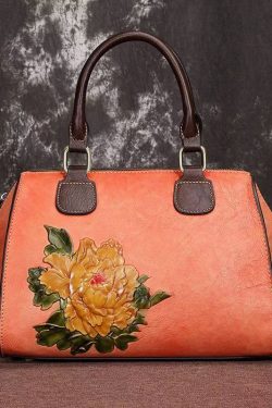 Casual Coffee Embossed Large Capacity Calf Leather Satchel Handbag