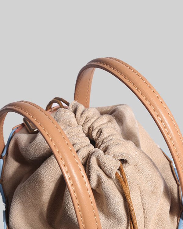 Casual Colorblock Striped Drawstring Faux Leather Versatile CrossBody Bag