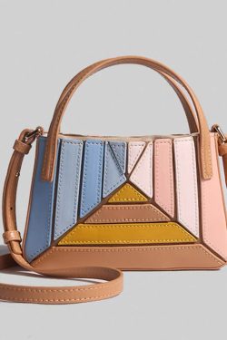 Casual Colorblock Striped Drawstring Faux Leather Versatile CrossBody Bag