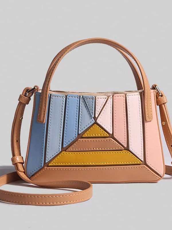 Casual Colorblock Striped Drawstring Faux Leather Versatile CrossBody Bag