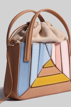 Casual Colorblock Striped Drawstring Faux Leather Versatile CrossBody Bag