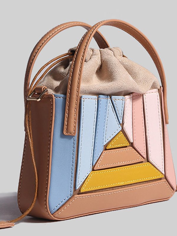 Casual Colorblock Striped Drawstring Faux Leather Versatile CrossBody Bag