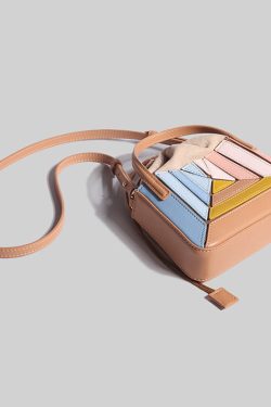 Casual Colorblock Striped Drawstring Faux Leather Versatile CrossBody Bag