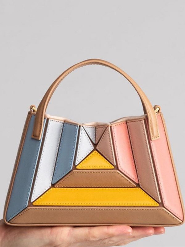 Casual Colorblock Striped Drawstring Faux Leather Versatile CrossBody Bag