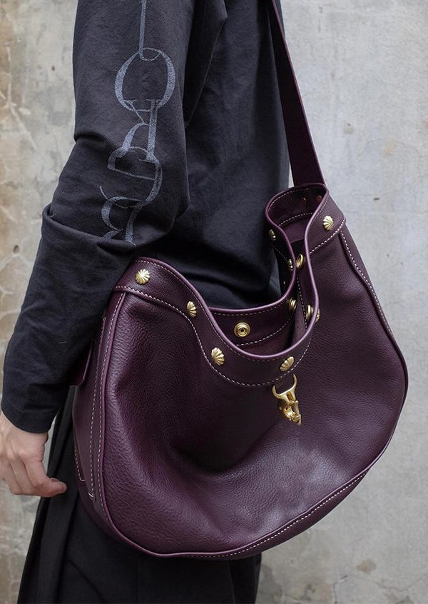 Casual Dull Purple Rivet Large Capacity Faux Leather Messenger Bag