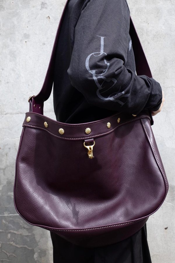 Casual Dull Purple Rivet Large Capacity Faux Leather Messenger Bag