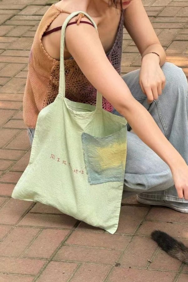 Casual Green Embroideried Canvas Satchel Handbag