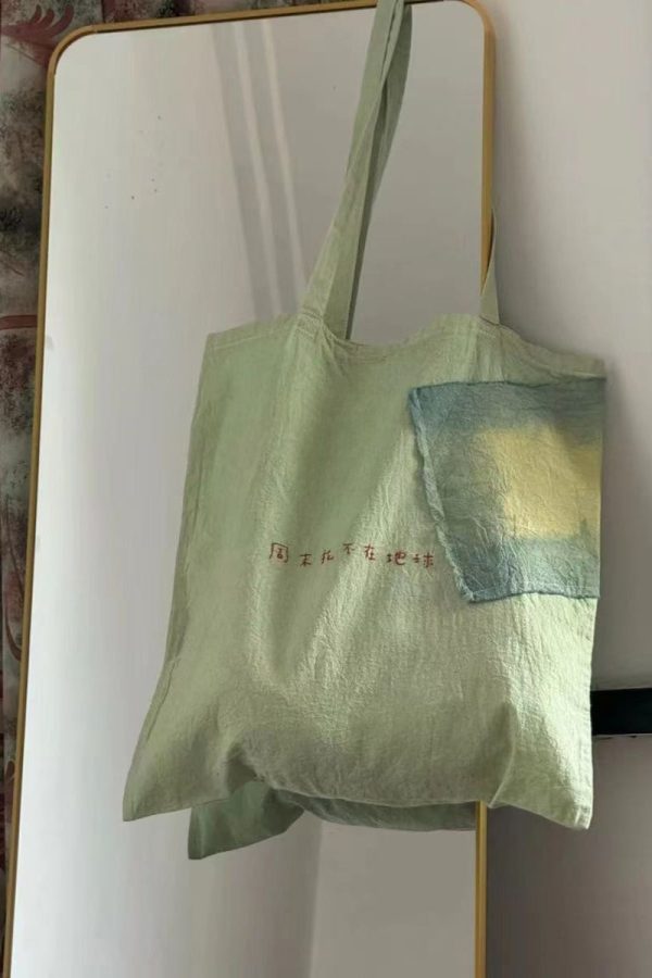 Casual Green Embroideried Canvas Satchel Handbag