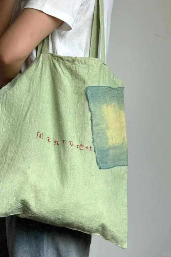 Casual Green Embroideried Canvas Satchel Handbag