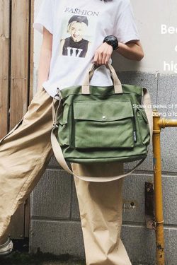 Casual Green Solid Canvas Messenger Bag