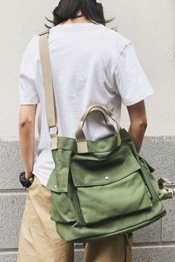 Casual Green Solid Canvas Messenger Bag