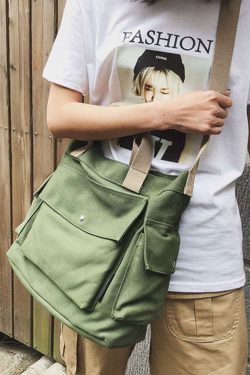 Casual Green Solid Canvas Messenger Bag