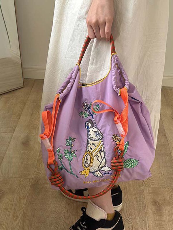 Casual Grey Embroidery Large Capacity Shopping Bag