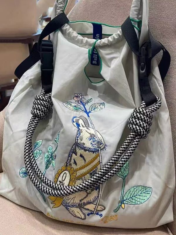 Casual Grey Embroidery Large Capacity Shopping Bag