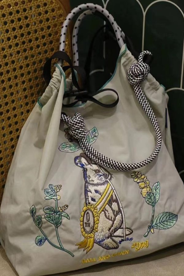 Casual Grey Embroidery Large Capacity Shopping Bag