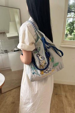 Casual Grey Embroidery Large Capacity Shopping Bag