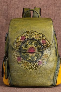 Casual Grey Jacquard Handmade Calf Leather Backpack Bag