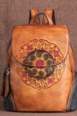 Casual Grey Jacquard Handmade Calf Leather Backpack Bag