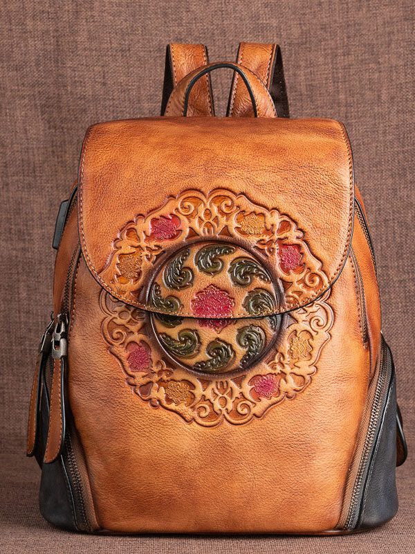 Casual Grey Jacquard Handmade Calf Leather Backpack Bag