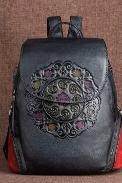 Casual Grey Jacquard Handmade Calf Leather Backpack Bag