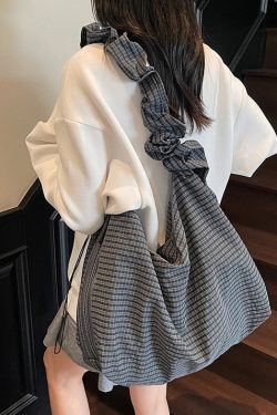 Casual Grey Ruffled Large Capacity Cotton Shoulder Bag