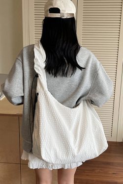 Casual Grey Ruffled Large Capacity Cotton Shoulder Bag