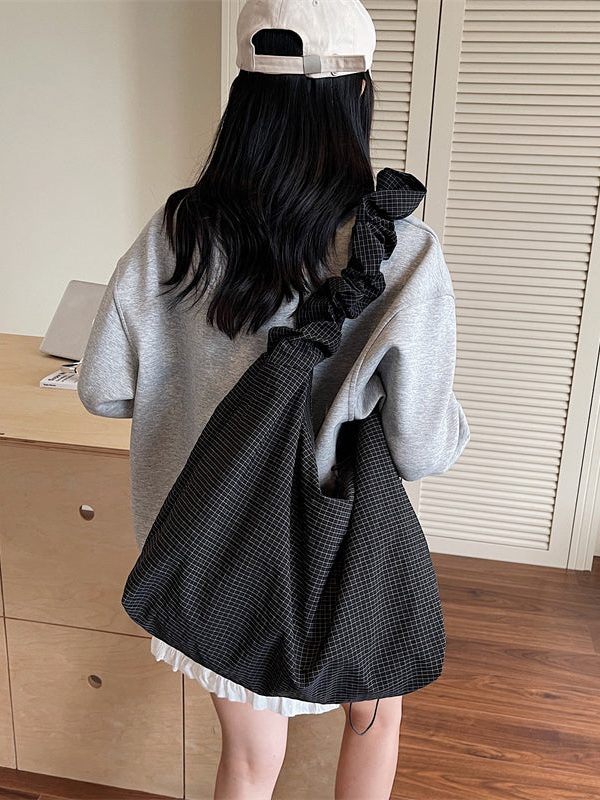 Casual Grey Ruffled Large Capacity Cotton Shoulder Bag