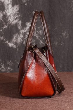 Casual Handmade Retro Coffee Floral Calf Leather Tote Handbag